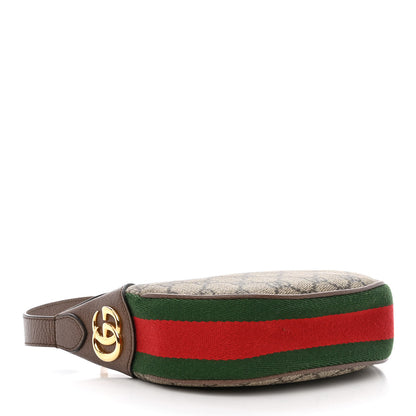 Gucci GG Supreme Monogram Textured Calfskin Web Mini Ophidia Half Moon Hobo Beige Ebony New Acero 4 of 10