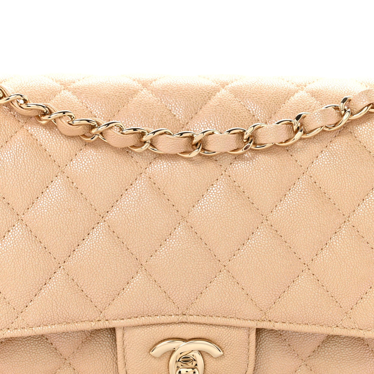 Chanel Iridescent Caviar Quilted Medium Double Flap Beige Beige 8 of 10