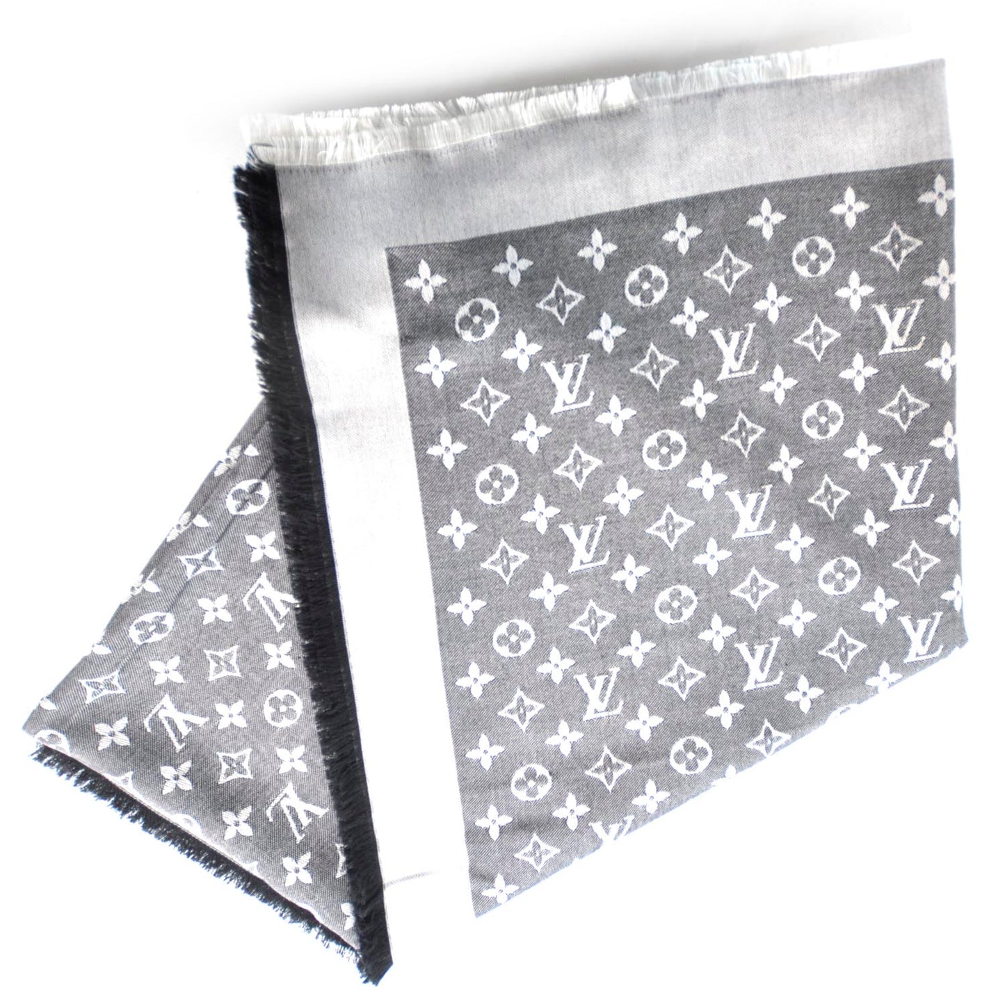 Wool Silk Monogram Denim Shawl Black