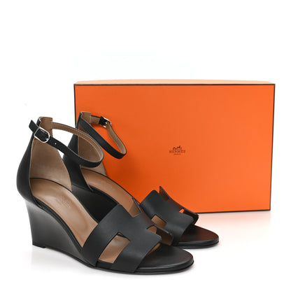 Hermes Calfskin Legend Wedge Sandals 38.5 Black 10 of 10