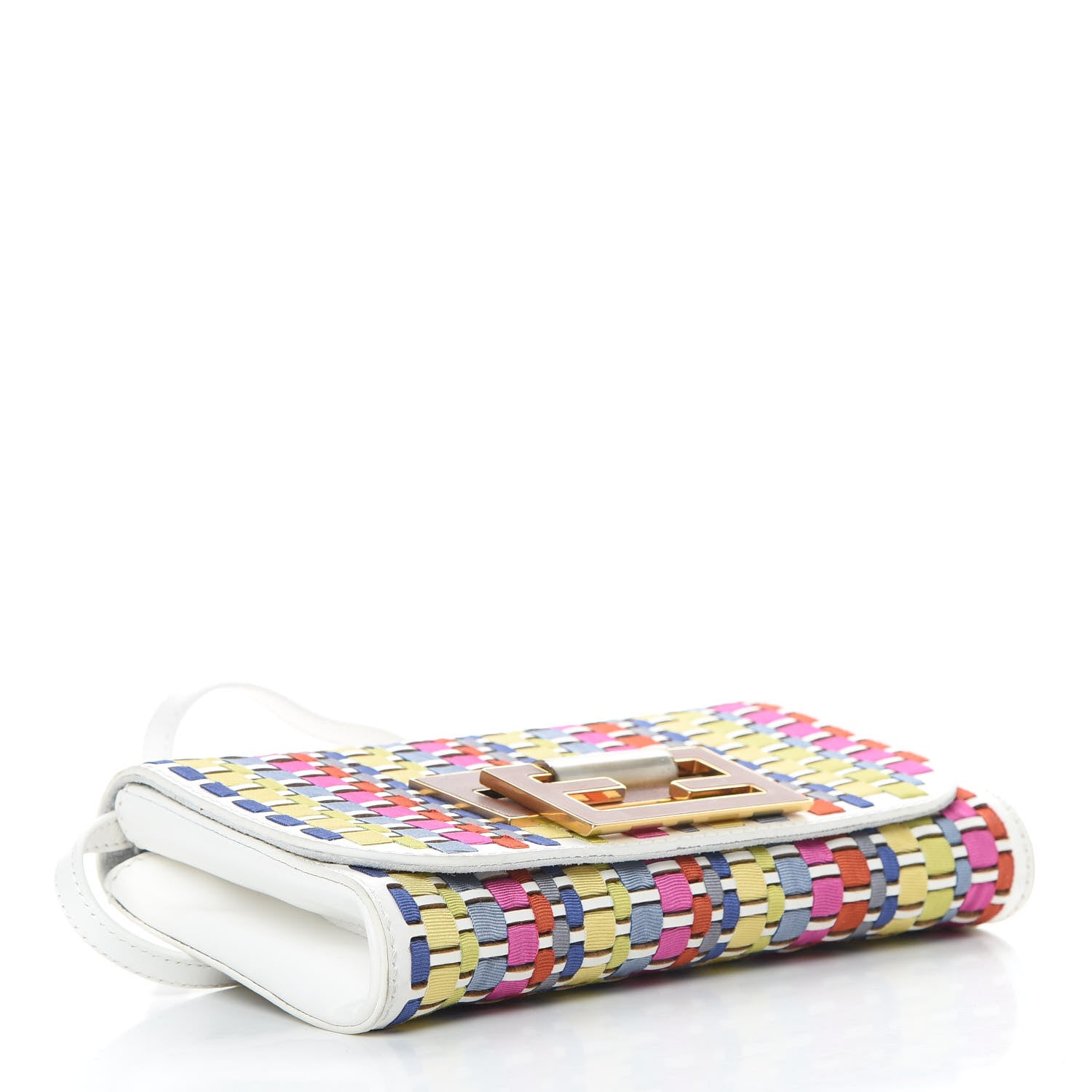 Fendi Fabric Calfskin Woven Crossbody White Multicolor 4 of 12