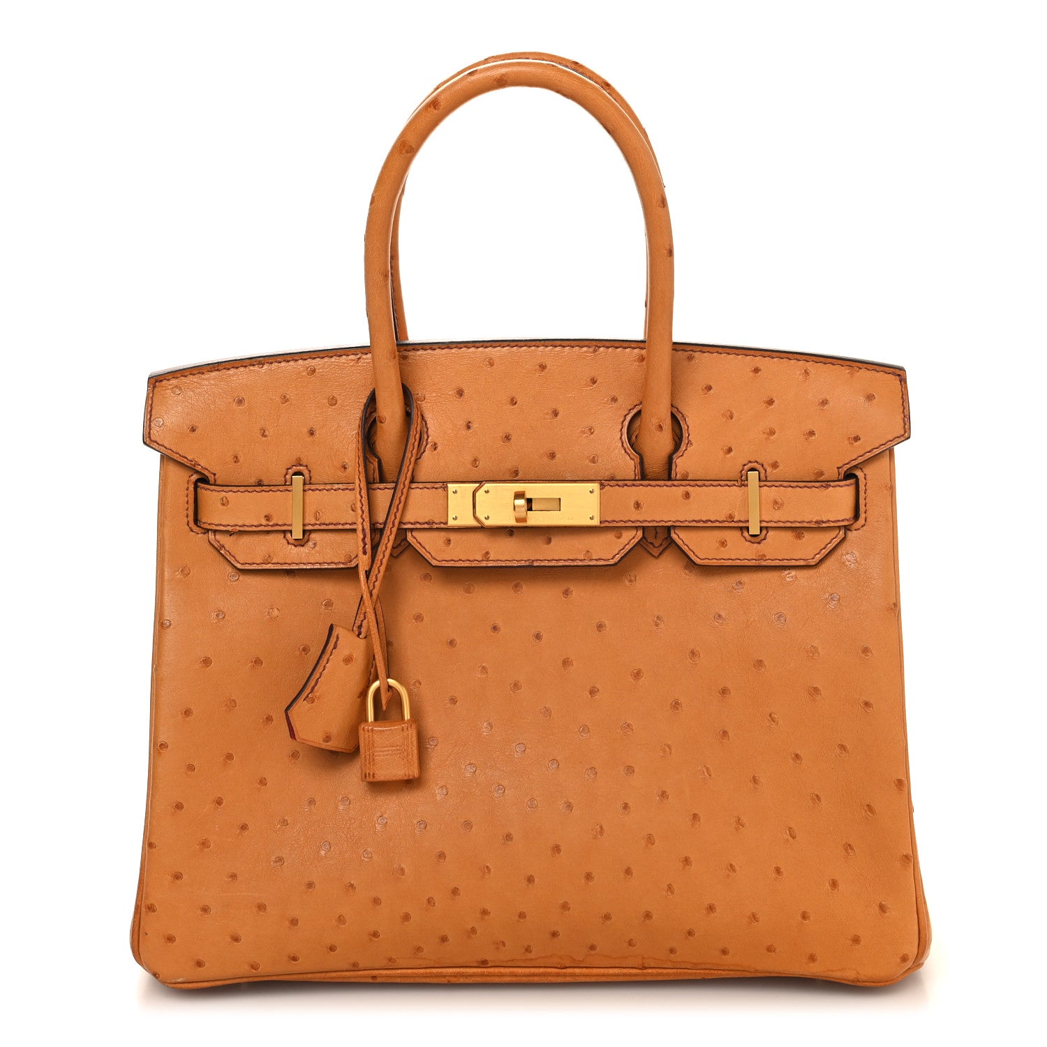 Hermes Ostrich Horseshoe Birkin 30 Cognac Rose Extreme 1 of 16