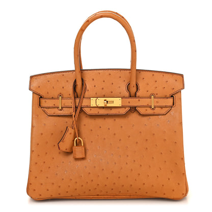 Hermes Ostrich Horseshoe Birkin 30 Cognac Rose Extreme 1 of 16