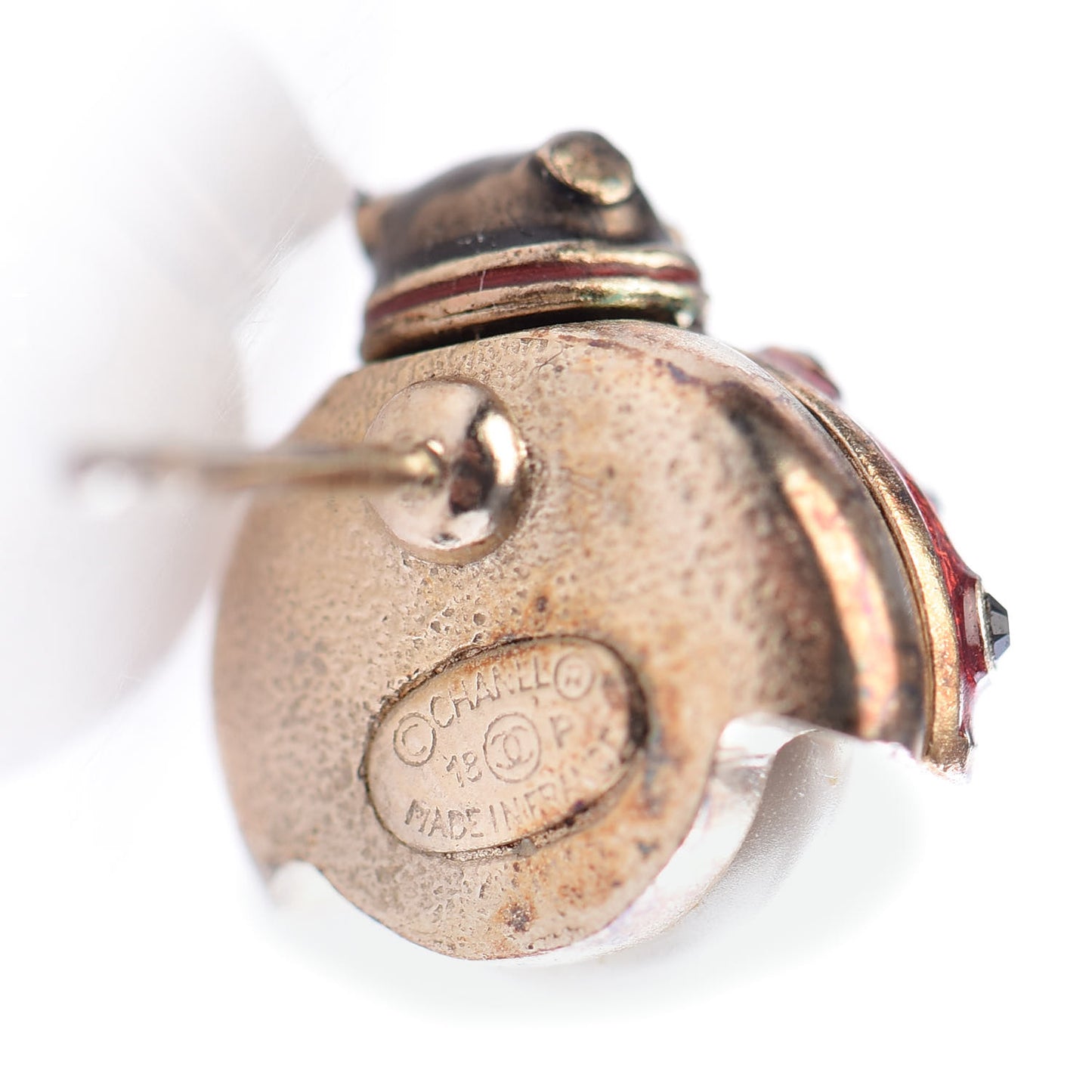 Enamel CC Ladybug Earrings Gold