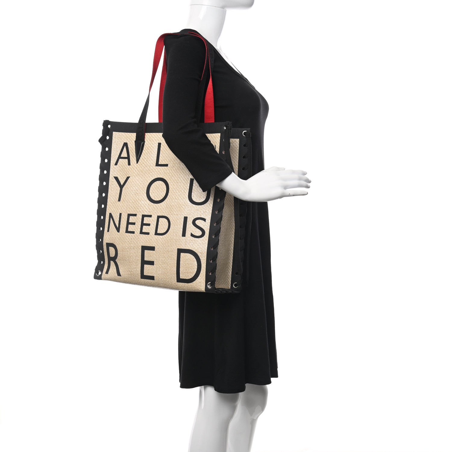 Christian Louboutin Braided Canvas Straw Small Cabalace Shopper Tote Natural Black 2 of 10