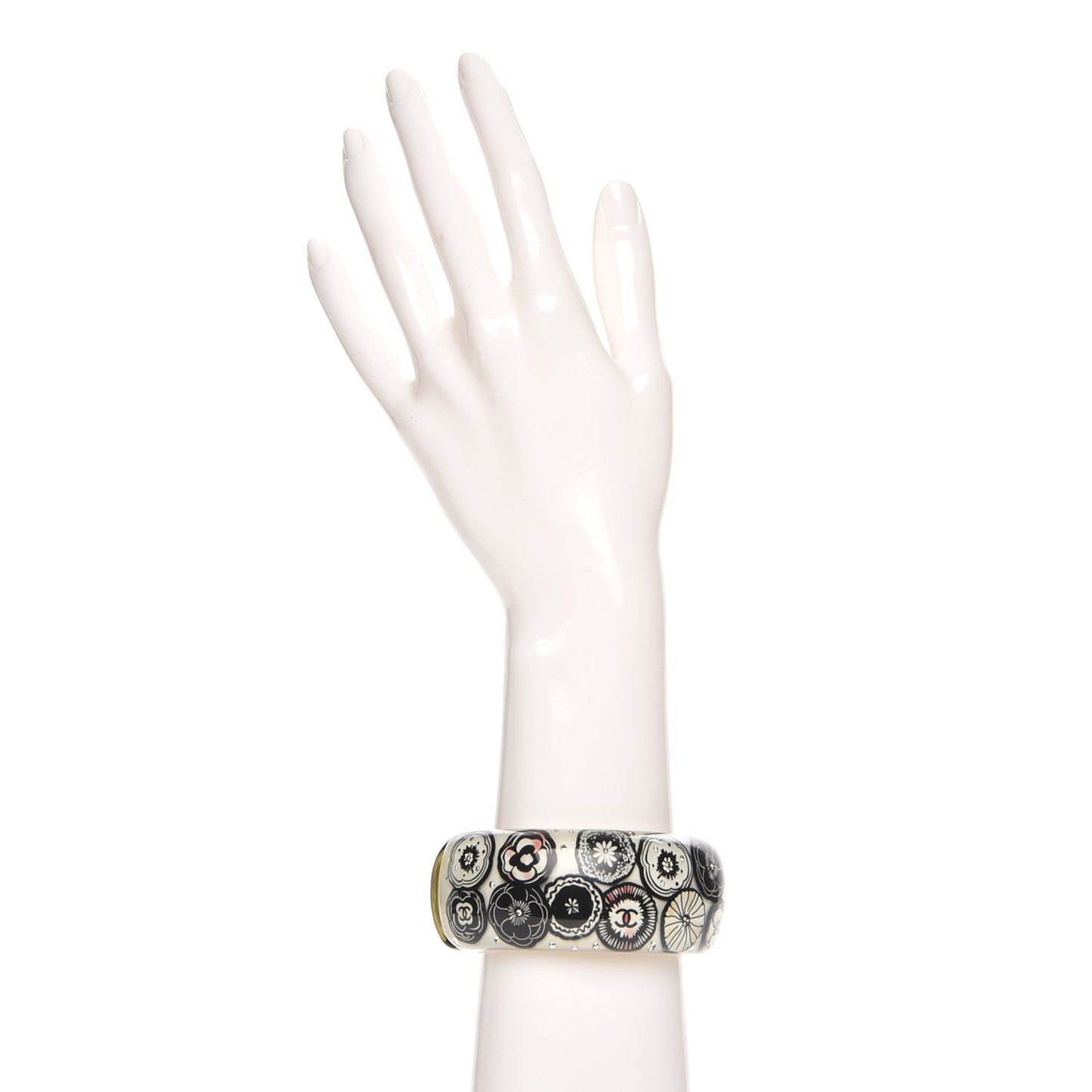 Enamel Crystal CC Bangle Black White