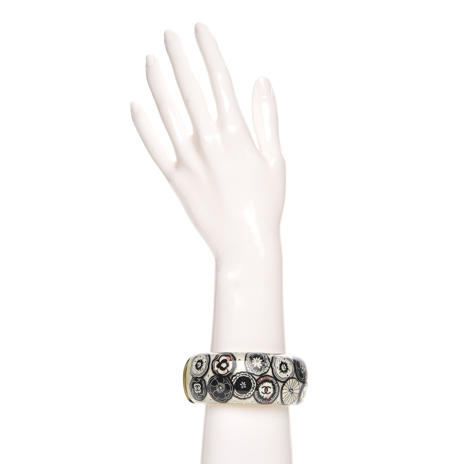 Chanel Enamel Crystal CC Bangle Black White 2 of 7