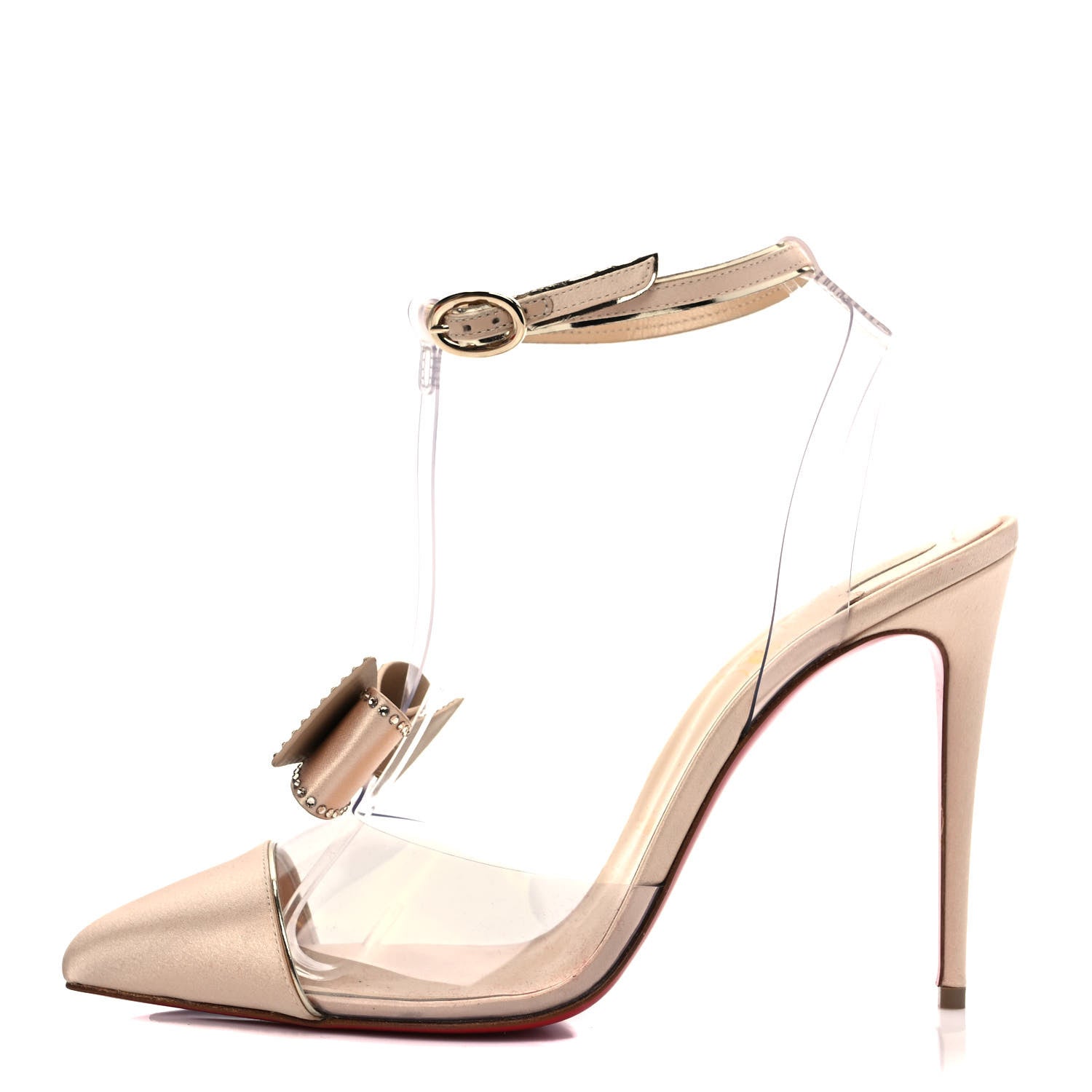 Christian Louboutin Satin PVC Specchio Naked Bow 100 Pumps 39.5 Version Nude 1 of 7