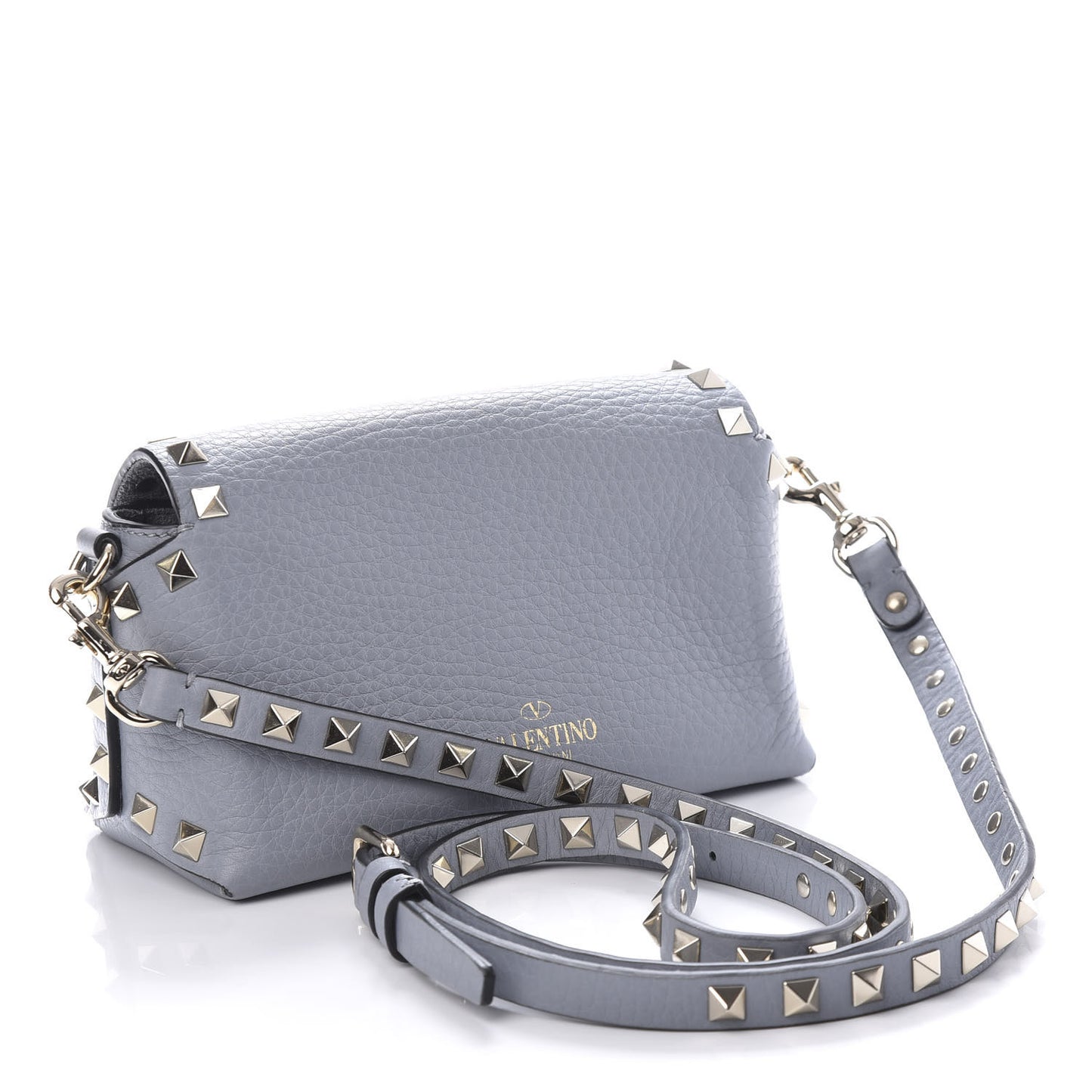 Pebbled Calfskin Mini Rockstud Crossbody Bag Light Stone