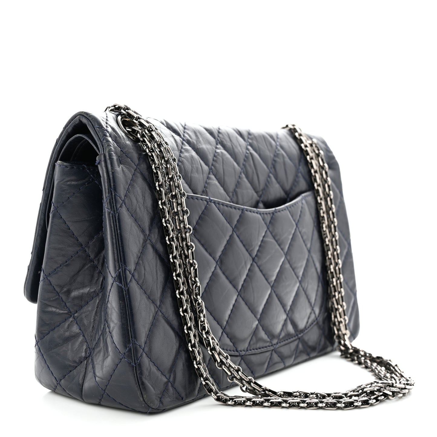 Aged Calfskin Quilted 2.55 Reissue 226 Flap Navy Blue