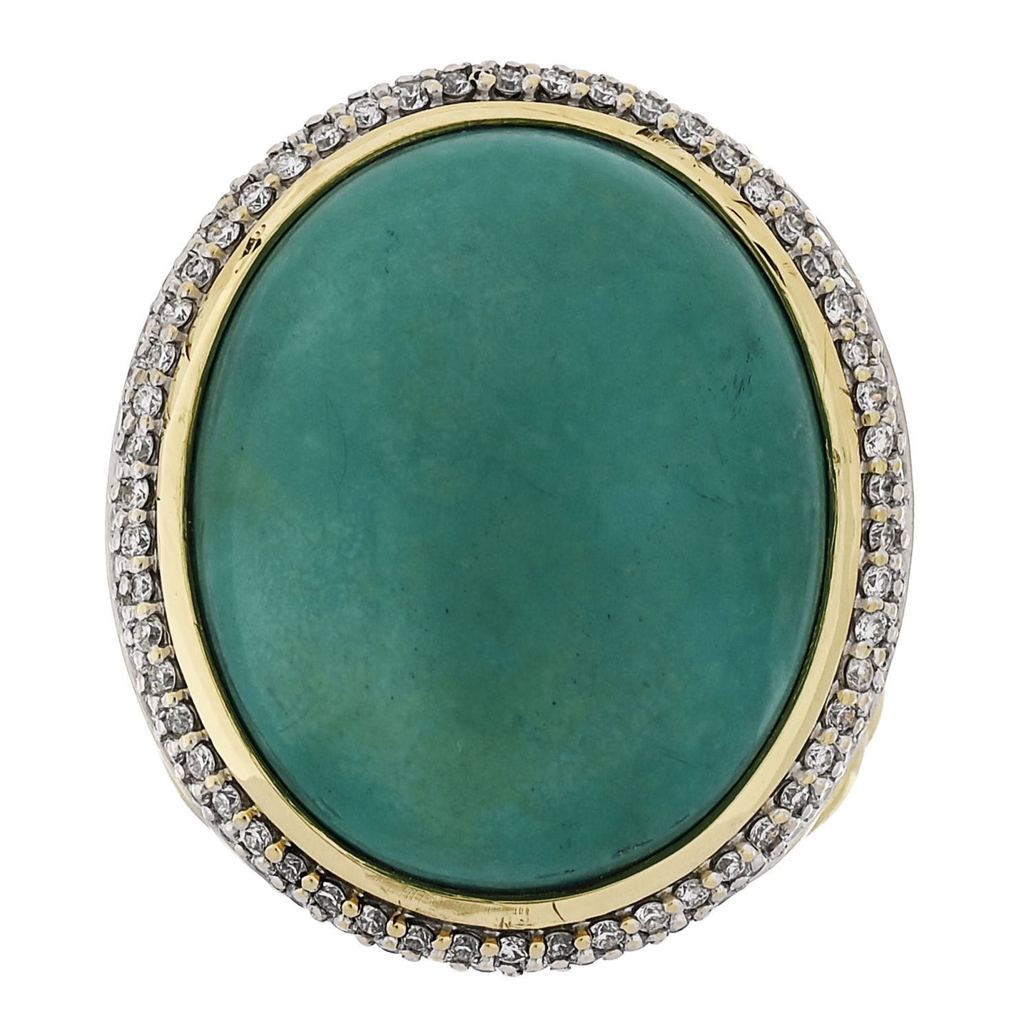 18K Yellow Gold Diamond Turquoise Albion Oval Ring 54 6.75