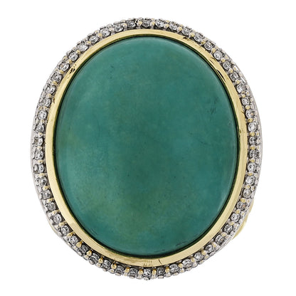 David Yurman 18K Yellow Gold Diamond Turquoise Albion Oval Ring 54 6.75 1 of 5