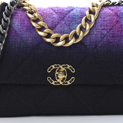 Chanel Wool Tweed Quilted Large 19 Flap Purple Black Blue 8 of 11