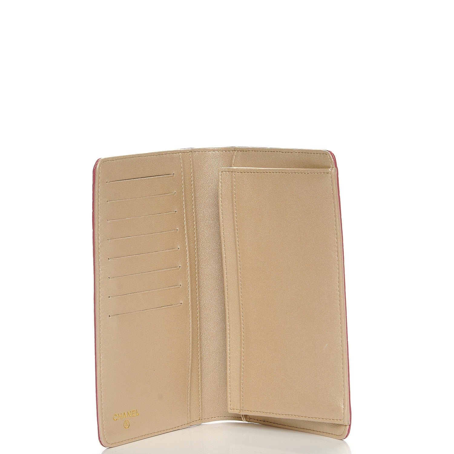 Chanel Lambskin Camellia Embossed Yen Wallet Fuchsia 5 of 8