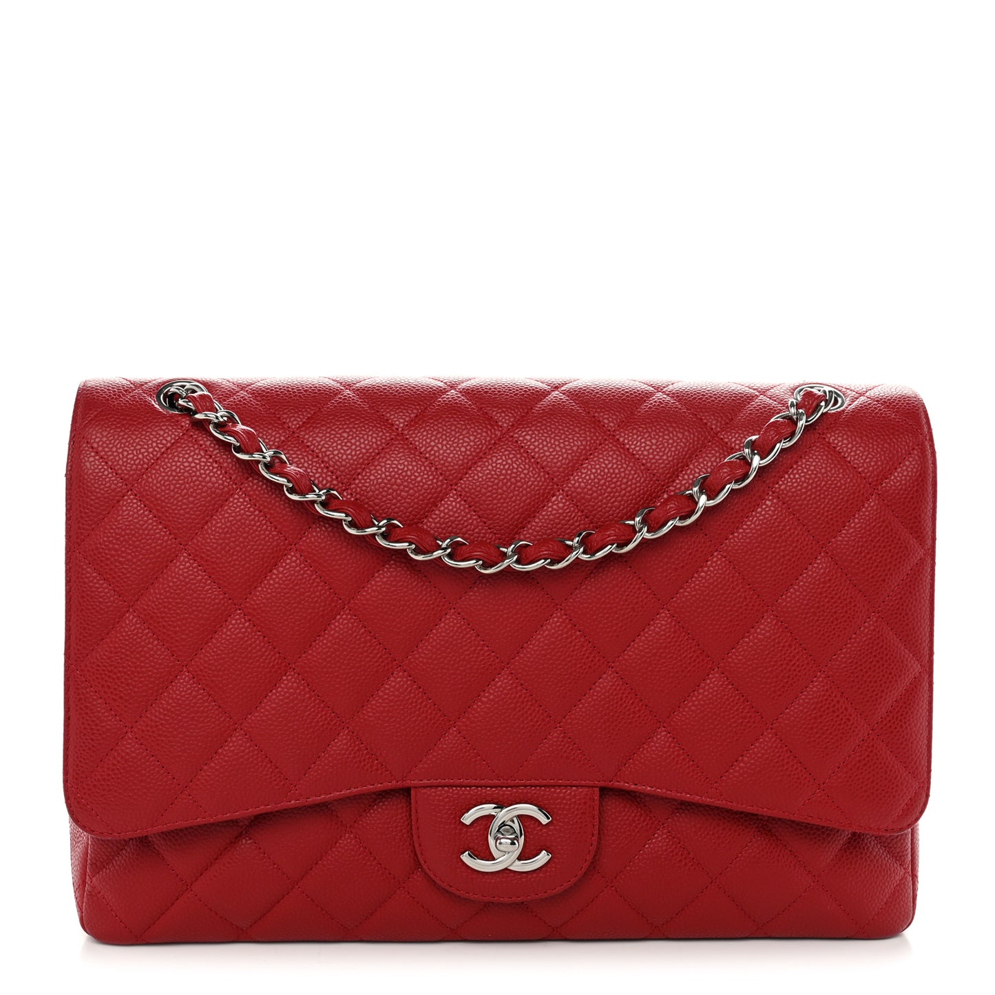 Caviar Quilted Maxi Single Flap Red