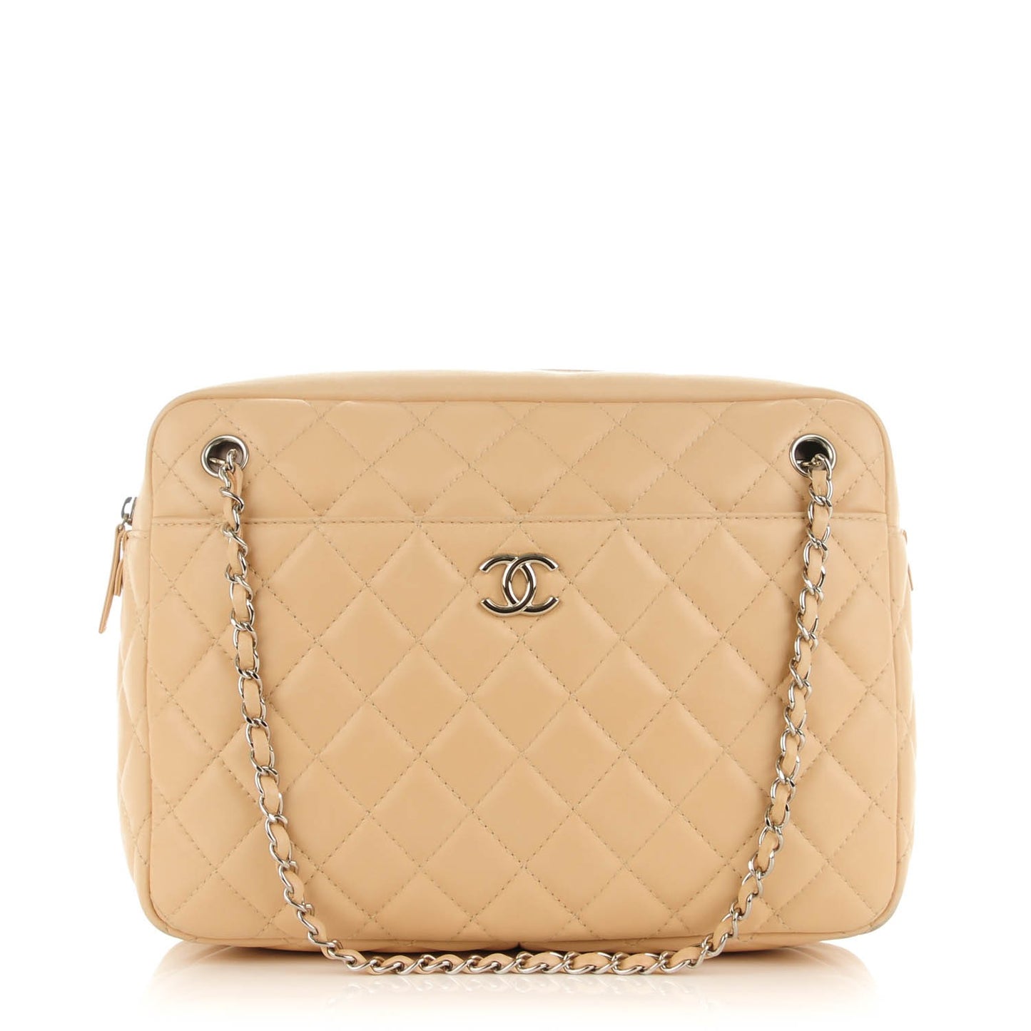 Lambskin Quilted Large Camera Case Beige Clair