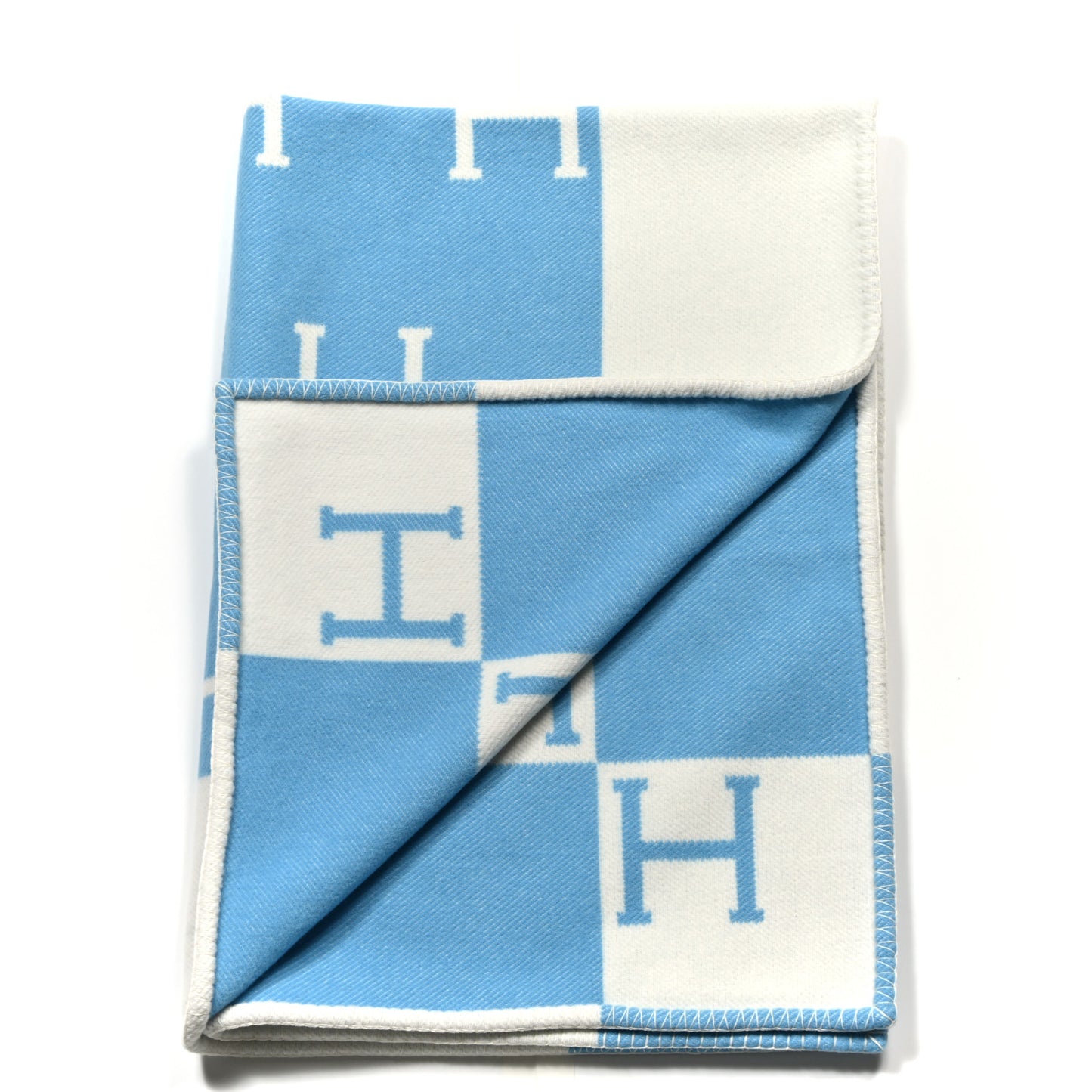 Wool Cashmere Avalon Baby Blanket Bleu Genievre White