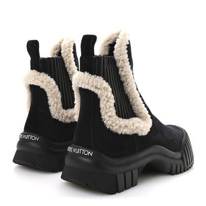 Louis Vuitton Suede Shearling Ruby Flat Ankle Boots 38 Black 5 of 8