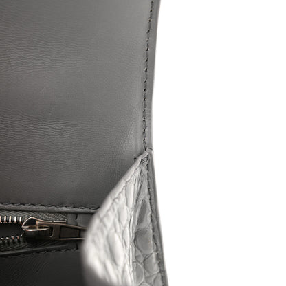 Balenciaga Shiny Calfskin Crocodile Embossed Small Hourglass Top Handle Bag Steel Grey 14 of 16