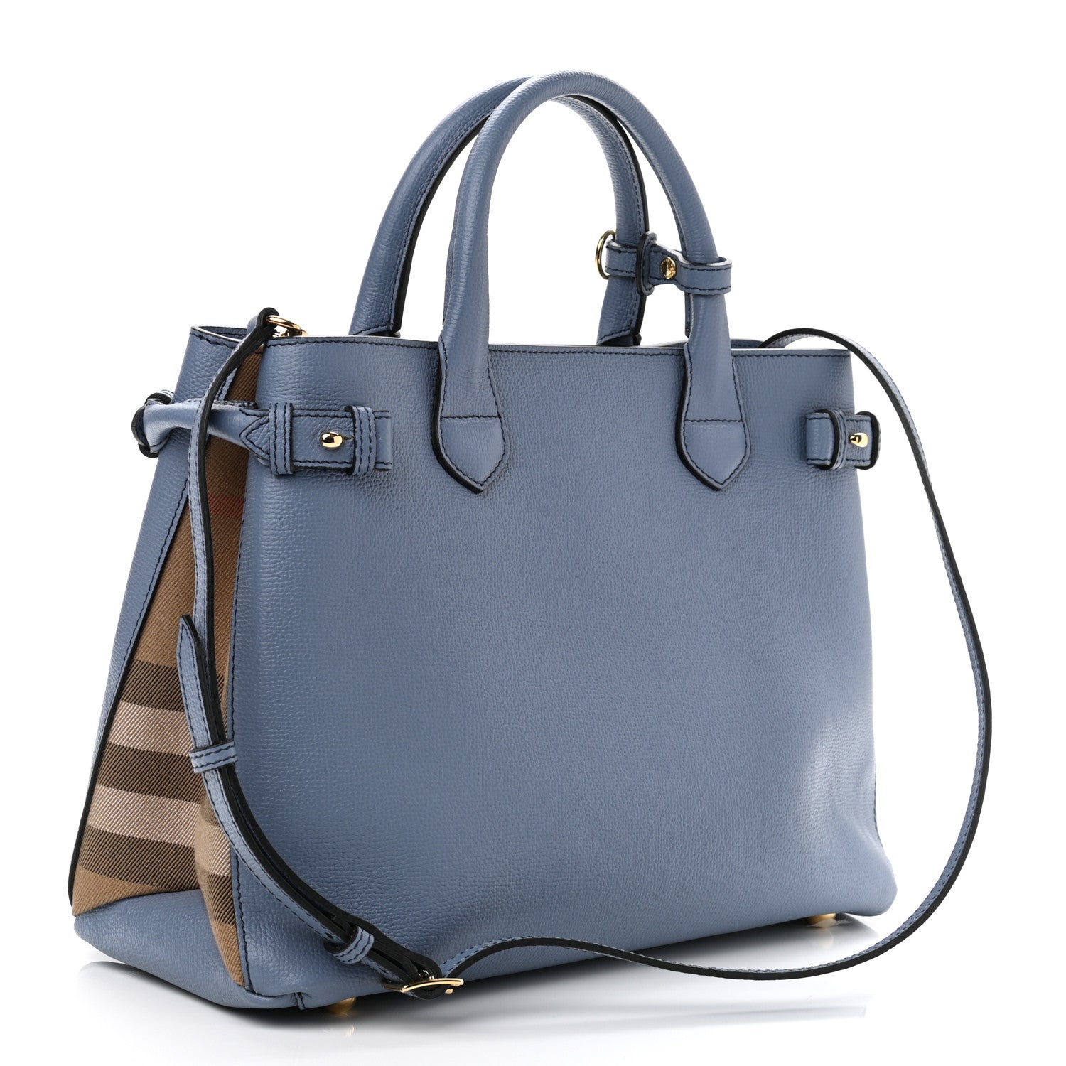 Burberry Derby Calfskin House Check Medium Banner Tote Slate Blue 3 of 11