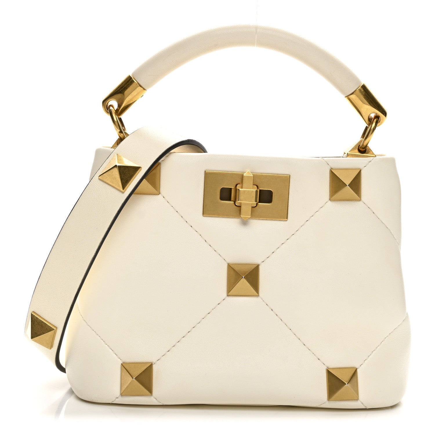 Valentino Garavani Nappa Mini Roman Stud The Handle Bag Ivory 1 of 10