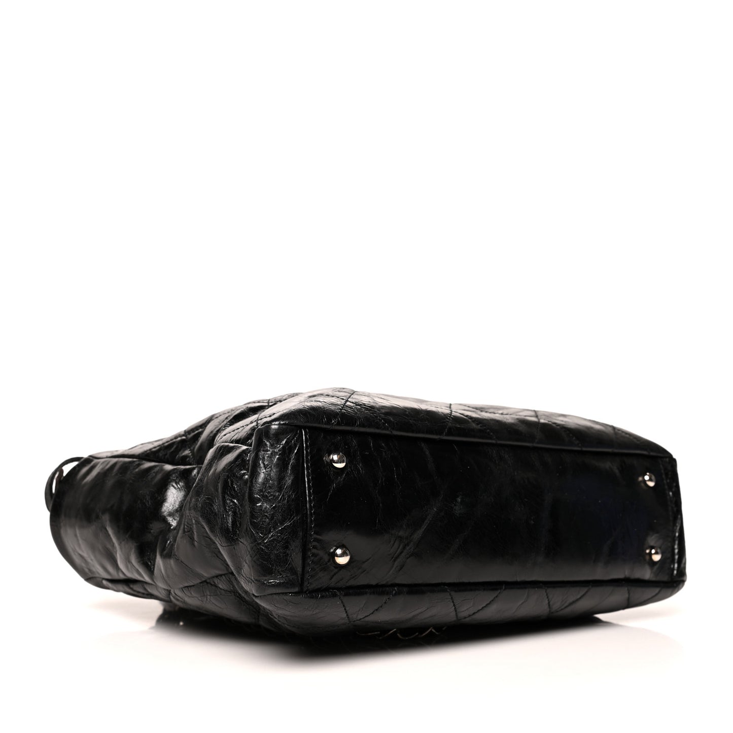 Glazed Calfskin Lambskin Portobello Tote Black