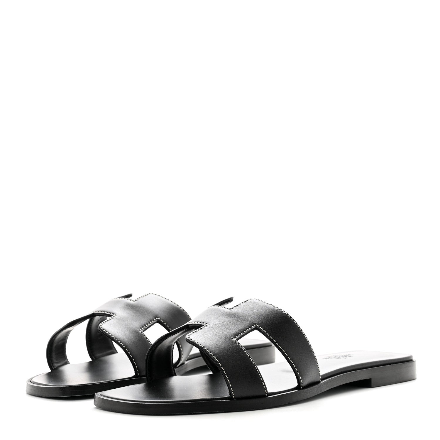 Hermes Box Calfskin Oran Sandals 37.5 Black 3 of 9