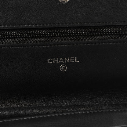 Chanel Lambskin Camellia Embossed Wallet On Chain WOC Black 6 of 13
