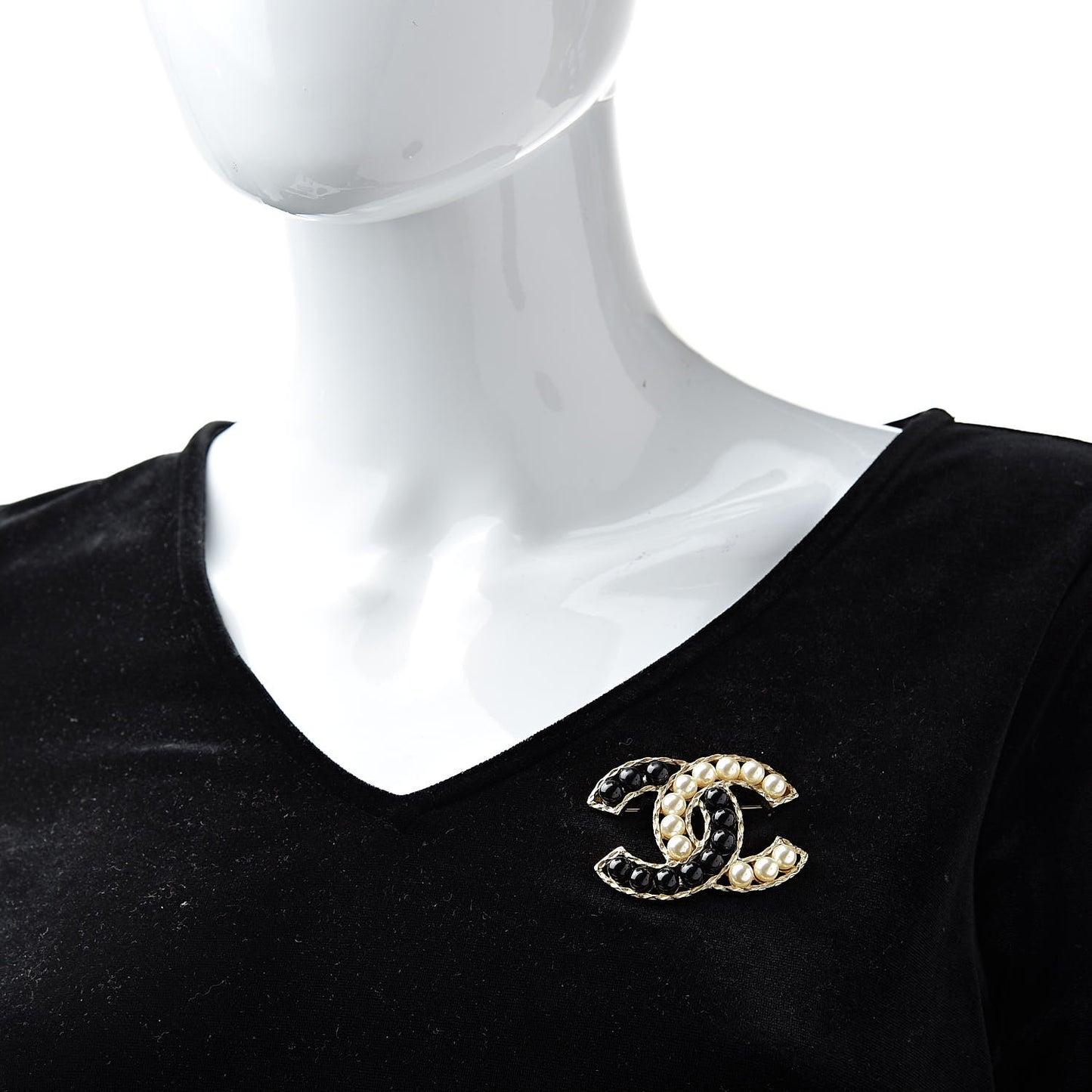 Pearl CC Brooch Gold Black