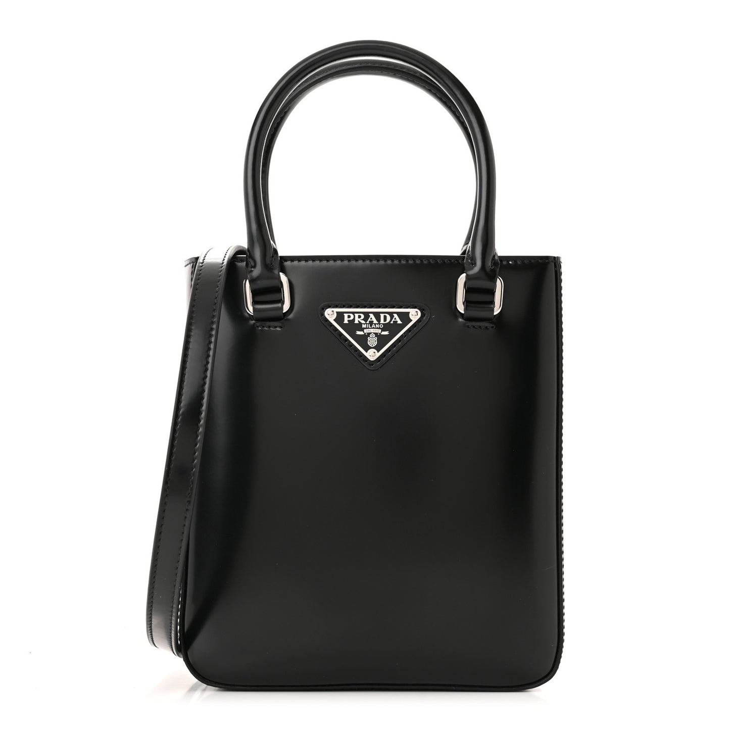 Spazzolato Triangle Small Double Handle Crossbody Tote Black