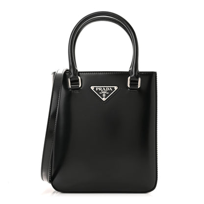 Prada Spazzolato Triangle Small Double Handle Crossbody Tote Black 1 of 10