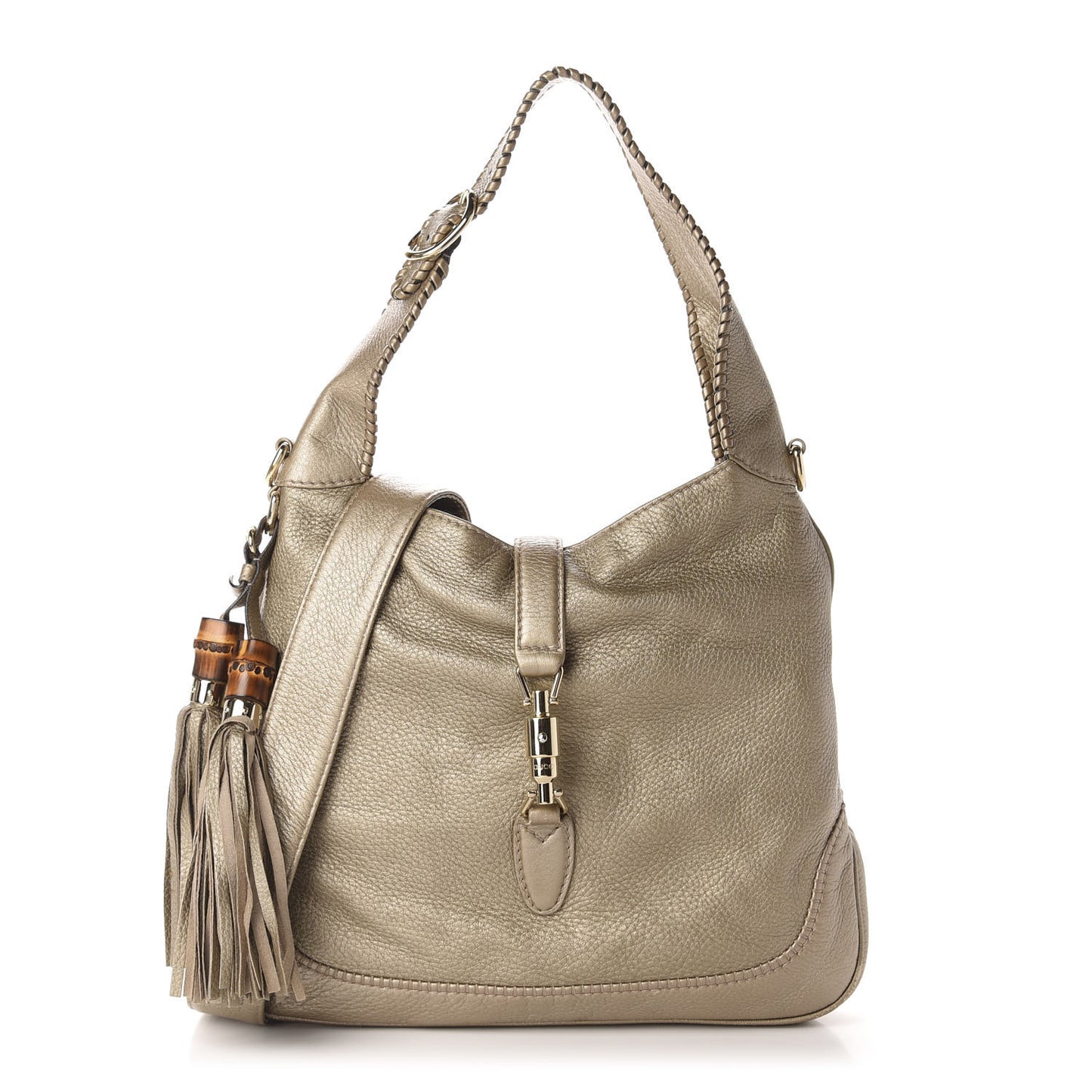 Metallic Pebbled Calfskin Medium New Jackie Shoulder Bag Gold