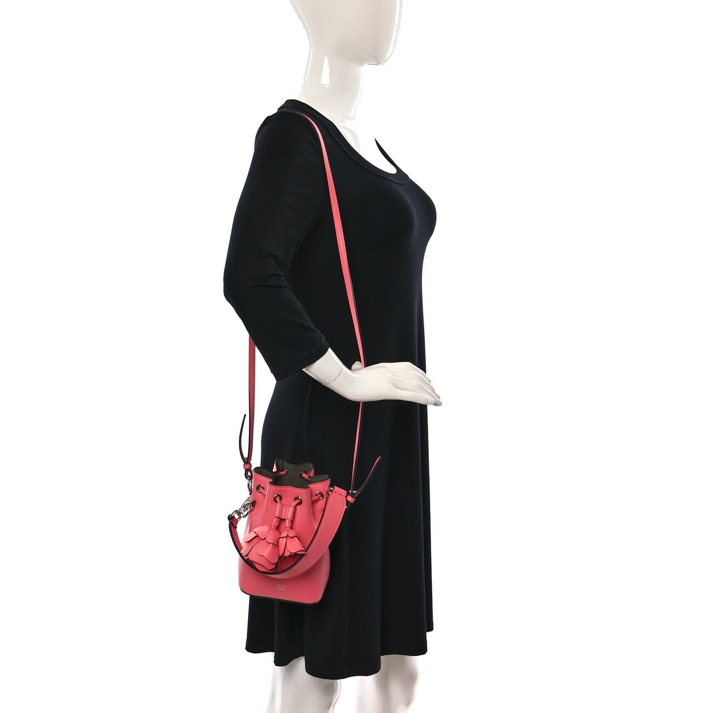Calfskin F is Fendi 3D Flower Mini Mon Tresor Bucket Bag Pink