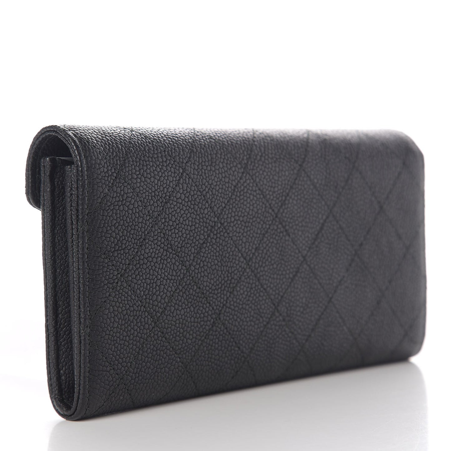 Caviar Quilted CC Box Gusset Flap Wallet Black Navy