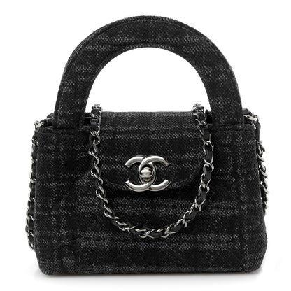 Chanel Printed Denim Quilted Mini Nano Kelly Shopper Black Grey 1 of 10