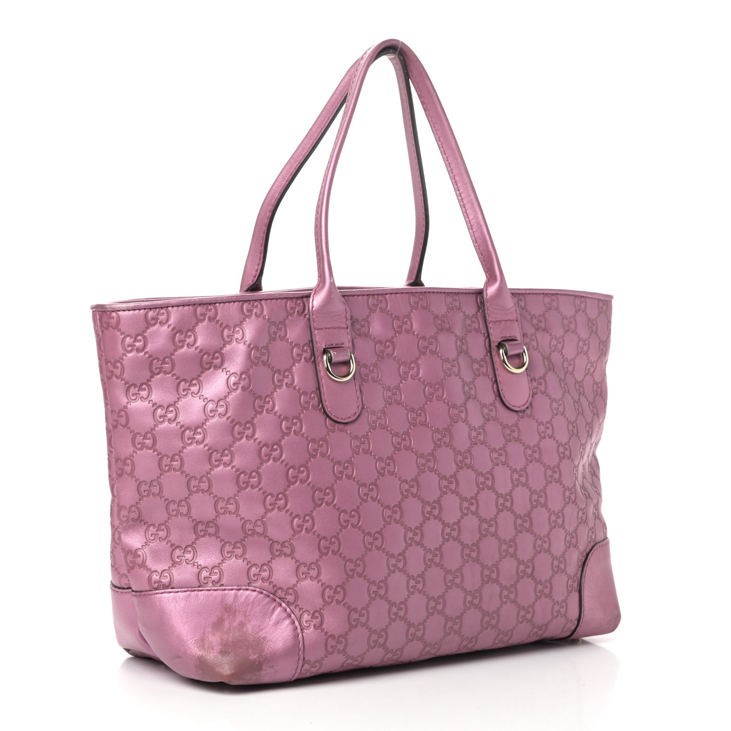 Metallic Soft Guccissima Large Heart Bit Charm Top Handle Tote Fresia Rose