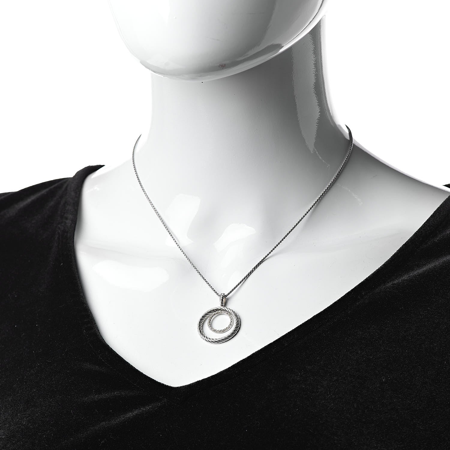 David Yurman Sterling Silver Diamond Mobile Circle Pendant Necklace 2 of 5