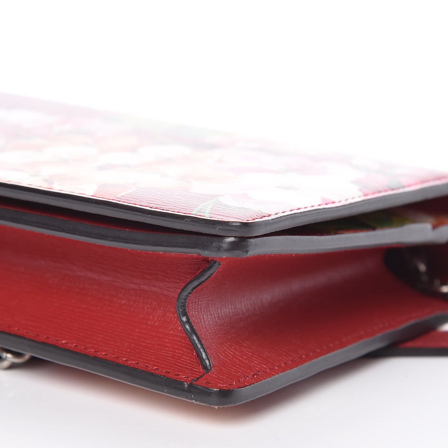 Calfskin Blooms Print Chain Wallet Romantic Cherry Multicolor