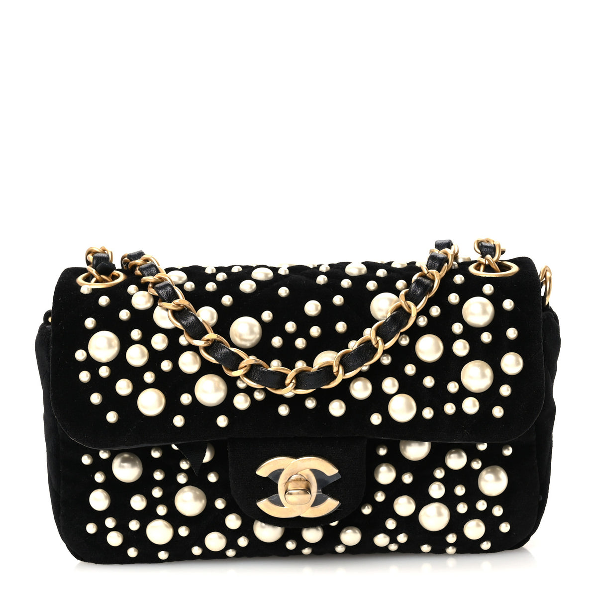 Chanel Velvet Pearl Mini Flap Bag Black 1 of 10