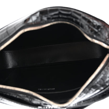 Balenciaga Shiny Calfskin Logo Crocodile Embossed S Everyday Camera Bag with Handle Black 5 of 10