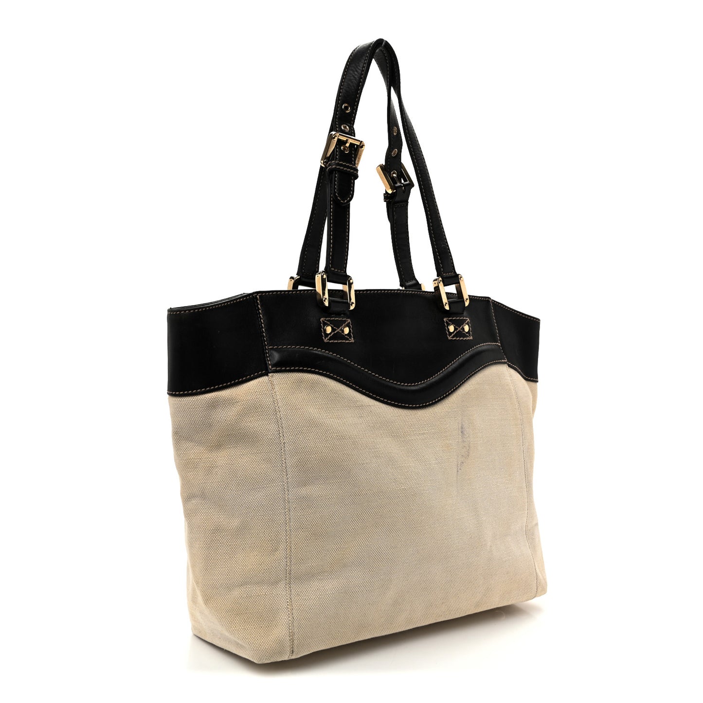 Calfskin Canvas Tote Black White