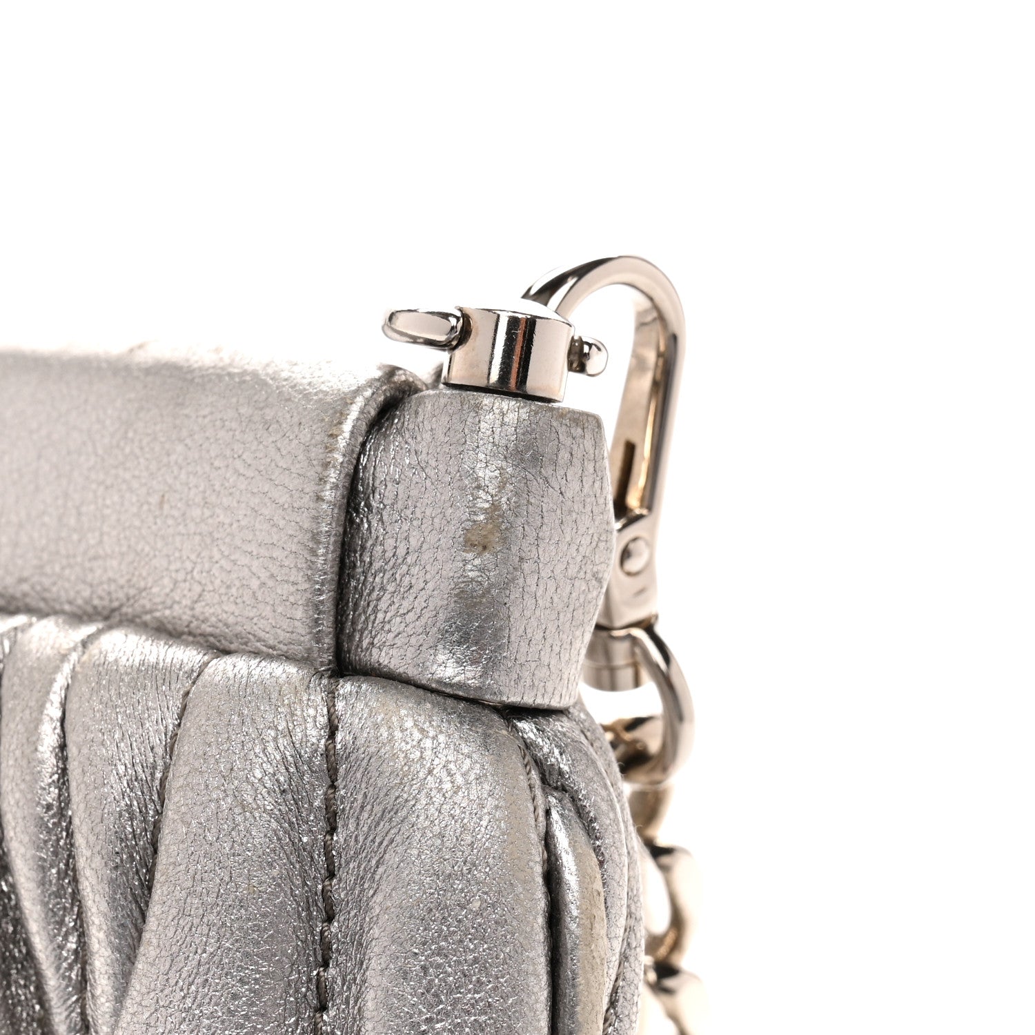 Miu Miu Metallic Nappa Matelasse Crossbody Clutch Silver 1839192