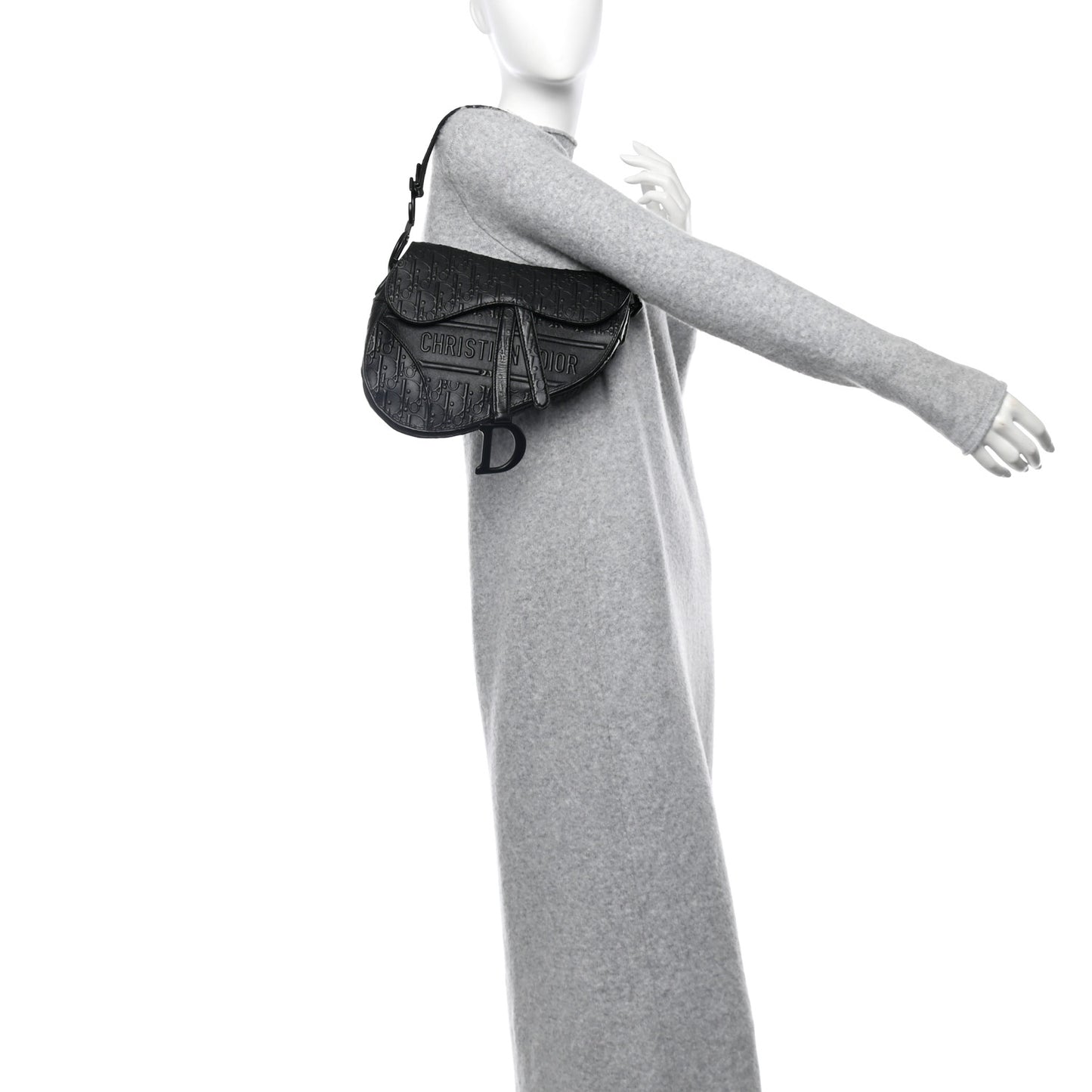 Calfskin Embossed Oblique Saddle Bag Black