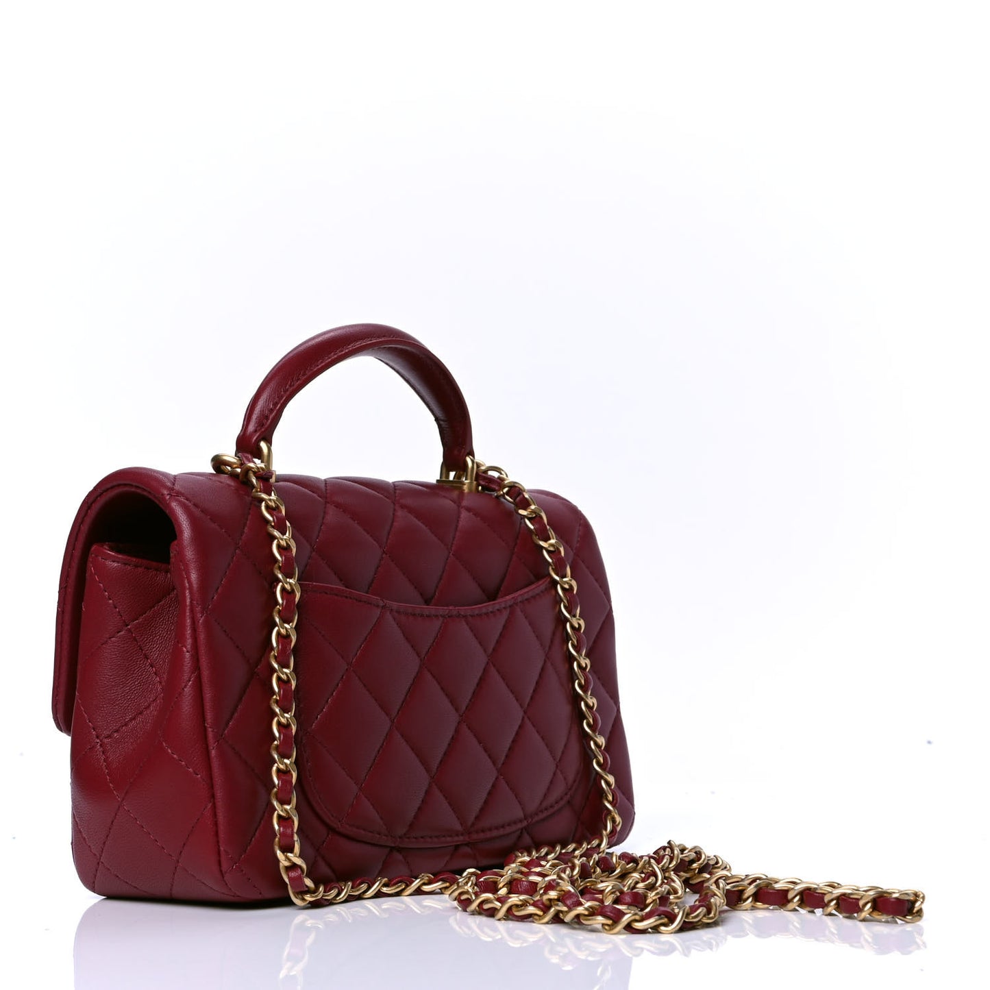 Lambskin Quilted Mini Top Handle Rectangular Flap Burgundy