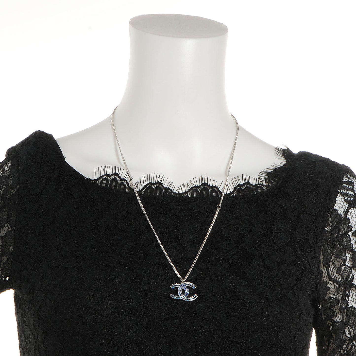 Crystal Baguette CC Necklace Blue