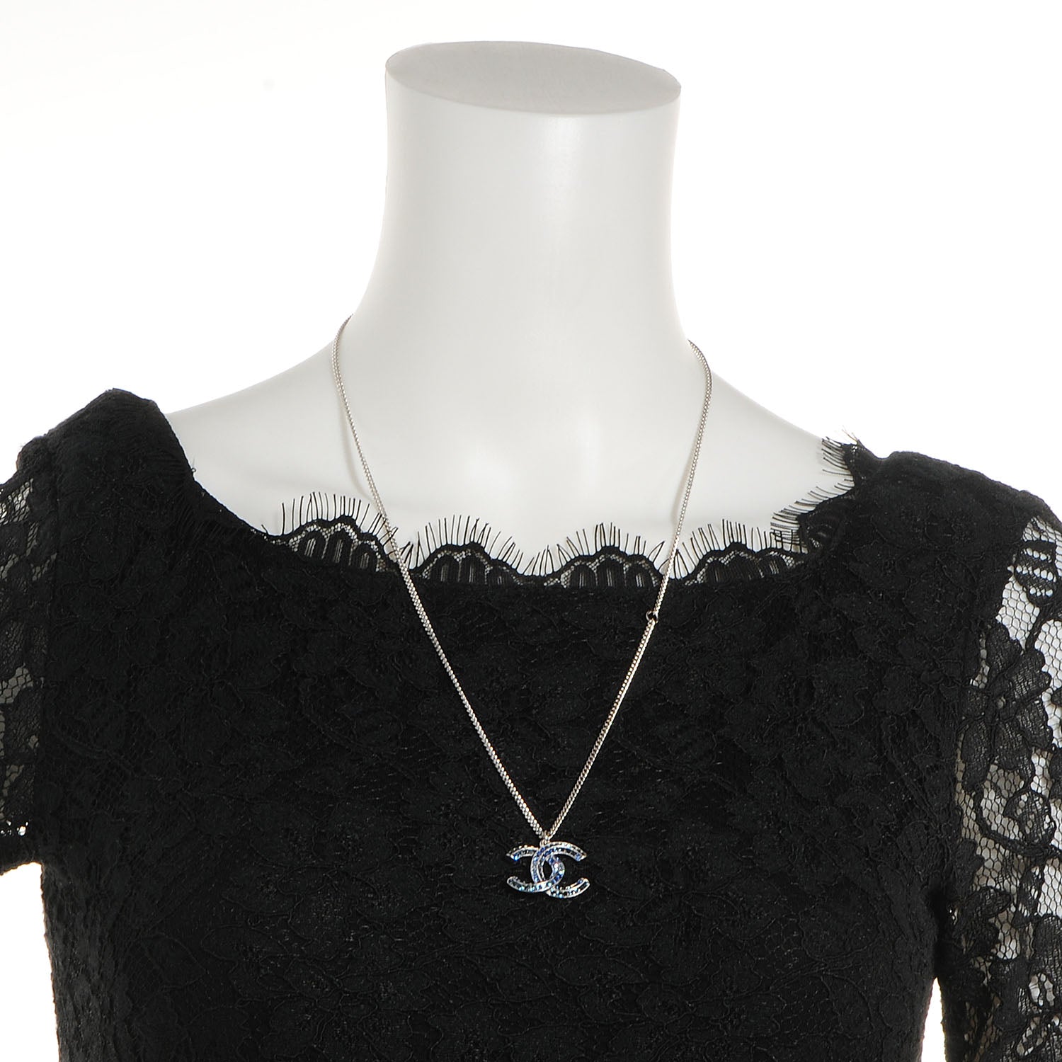 Chanel Crystal Baguette CC Necklace Blue 2 of 4