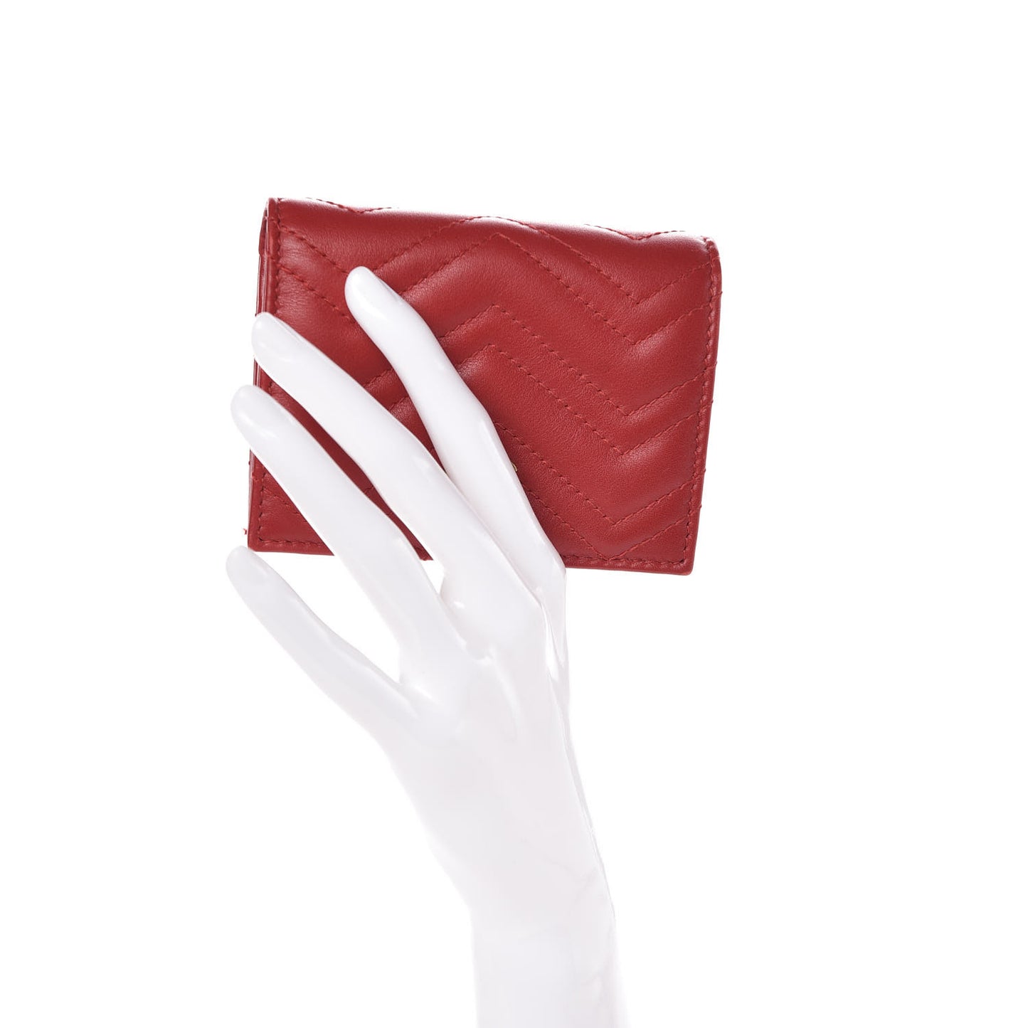 Calfskin Matelasse GG Marmont Card Case Wallet Hibiscus Red