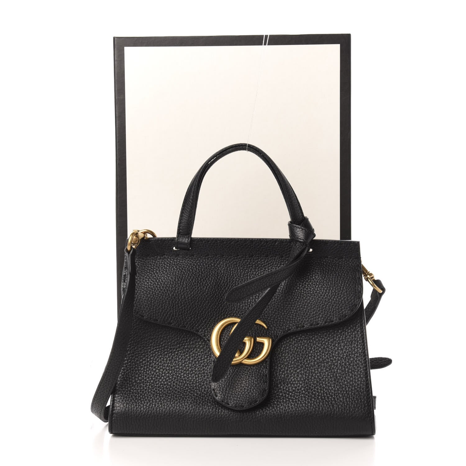 Gucci Calfskin Mini GG Marmont Top Handle Bag Black 15 of 15