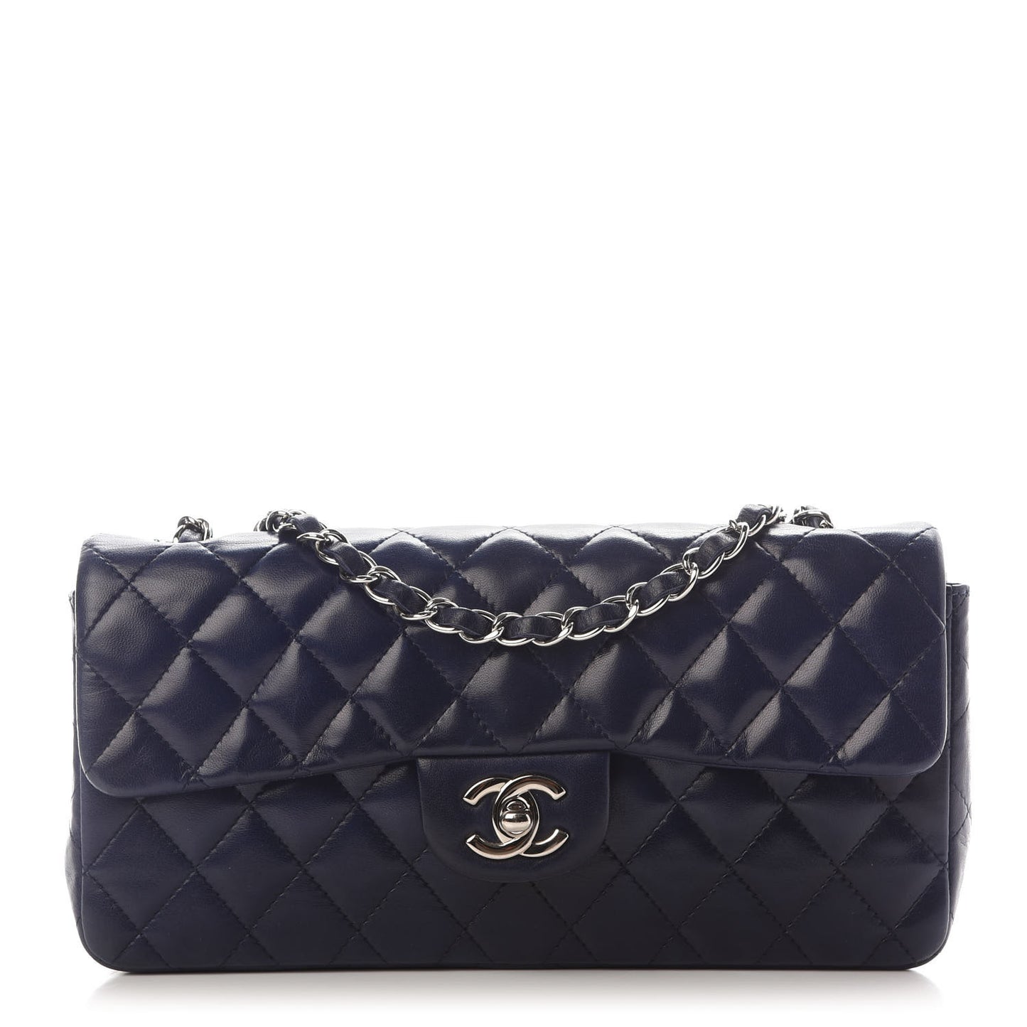 Lambskin Quilted East West Flap Navy