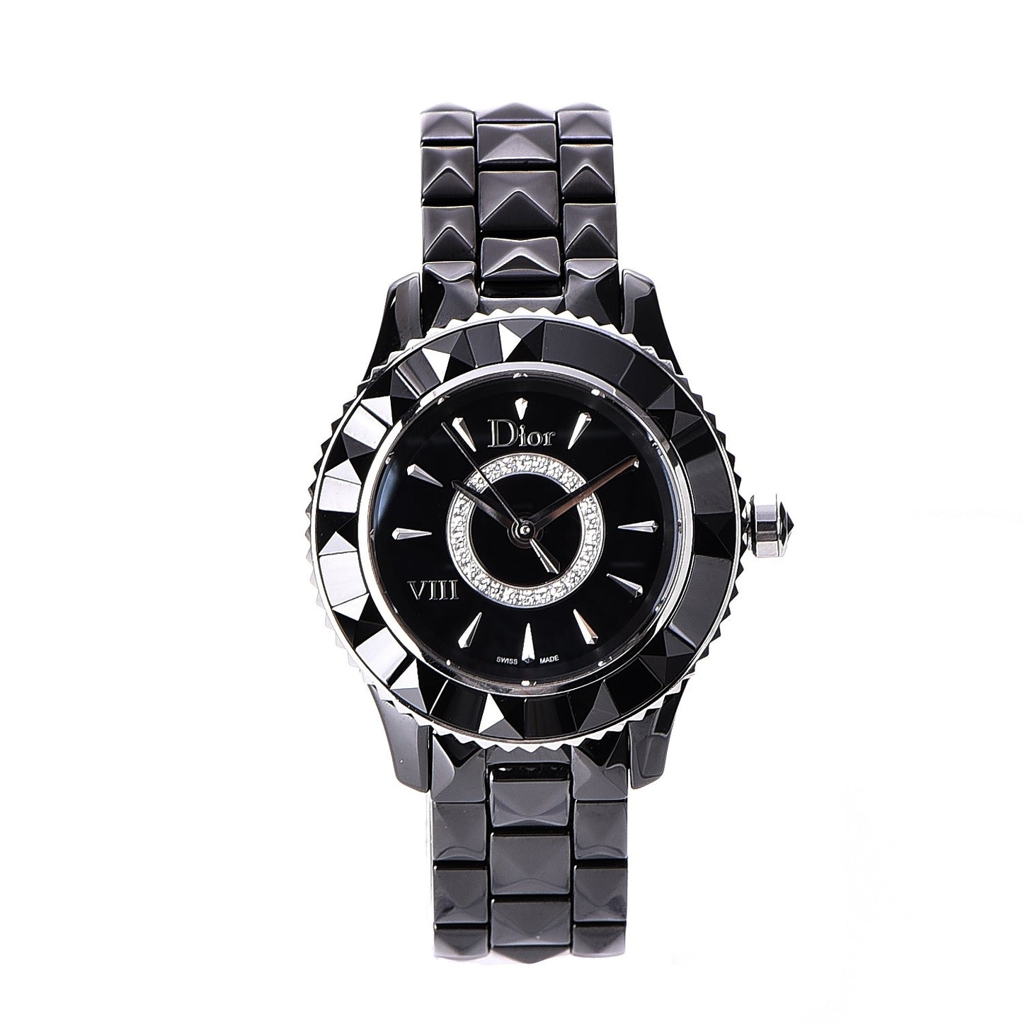Stainless Steel Ceramic Diamond 28mm Dior VIII Quartz Watch Black